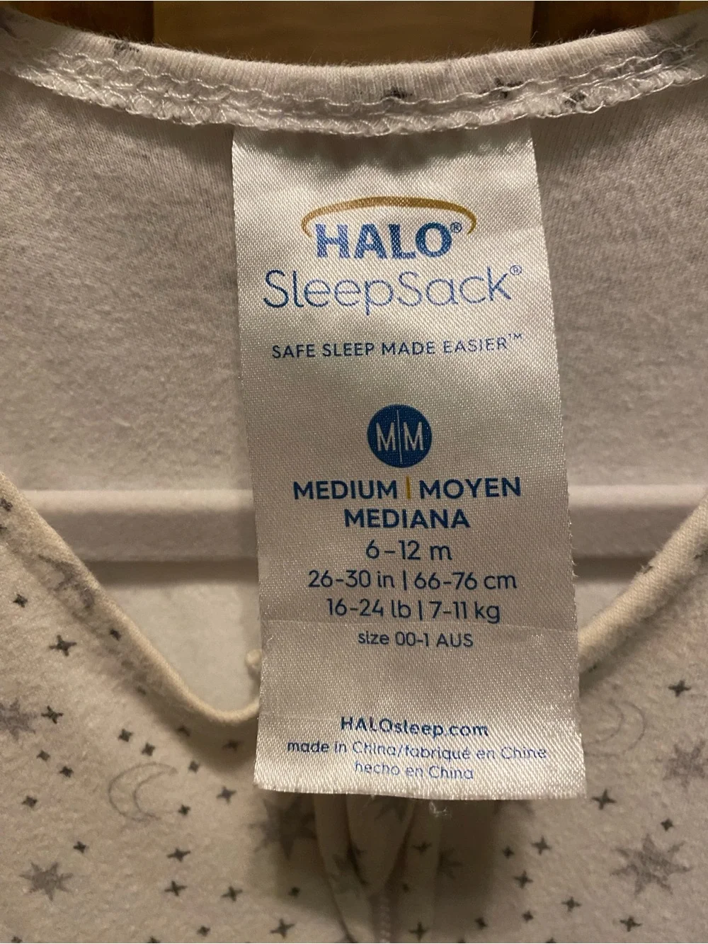 Halo Cream Sleep Sack with Silver Star Print Sleeveless Zipper